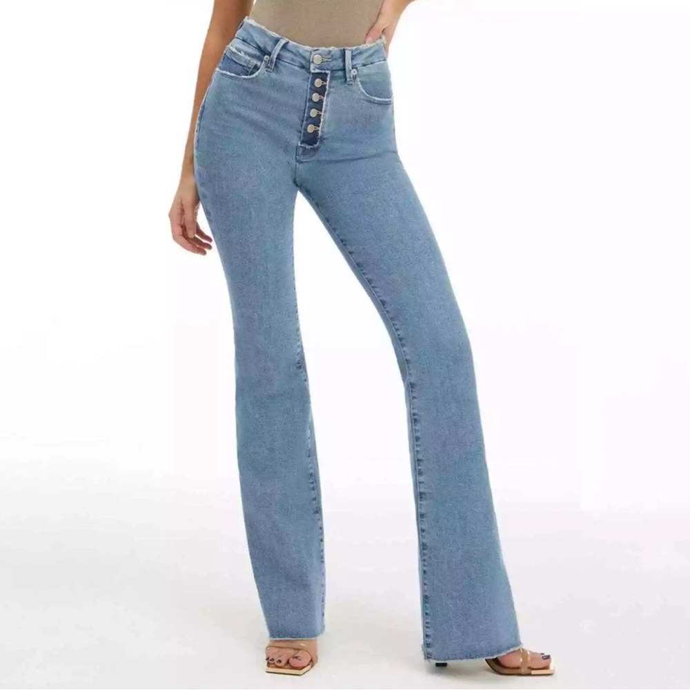 NWT Good American Good Legs Flare- High Waisted- Blue 670
